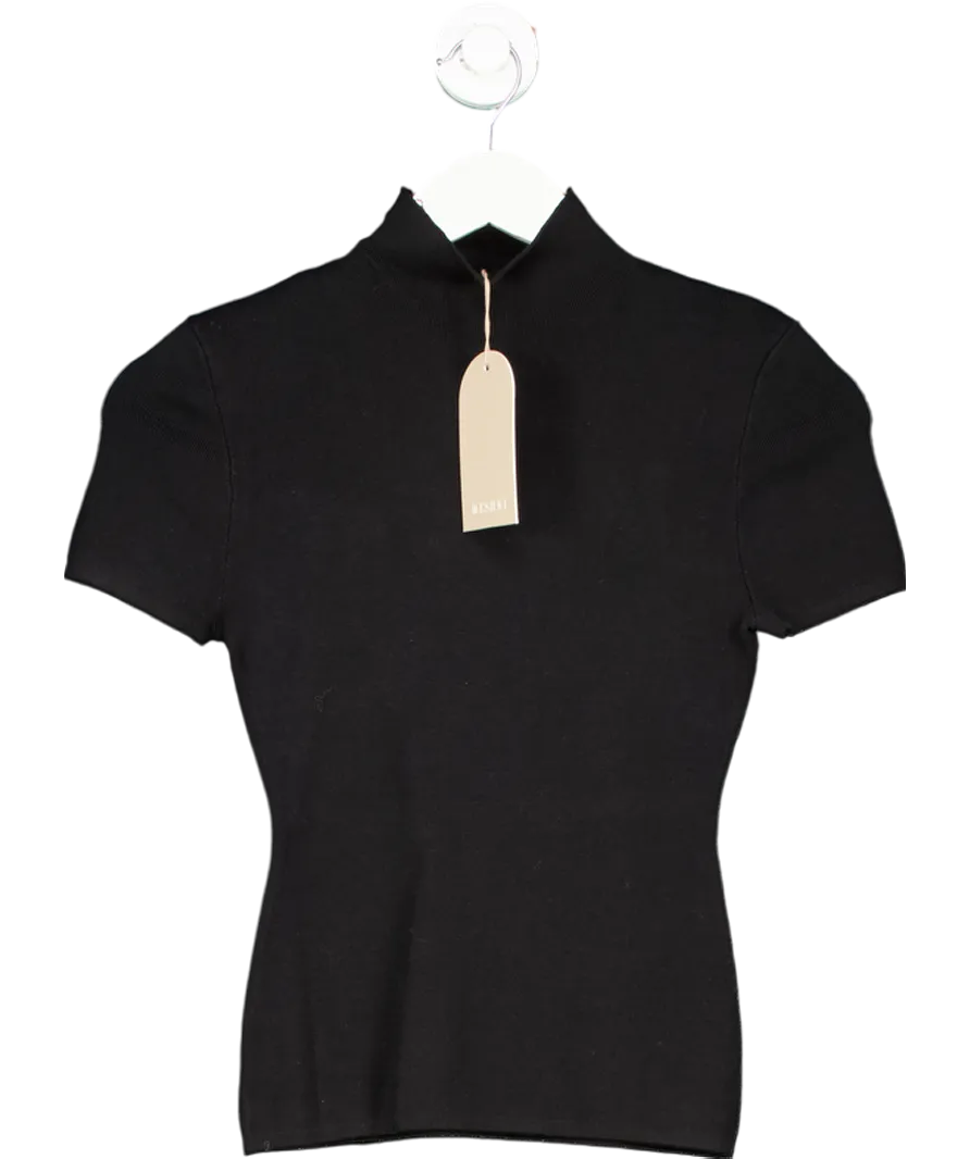 Meshki Black Marianna Ribbed High Neck Top UK M