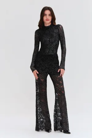 METALLIC LACE HIGH NECK BODYSUIT
