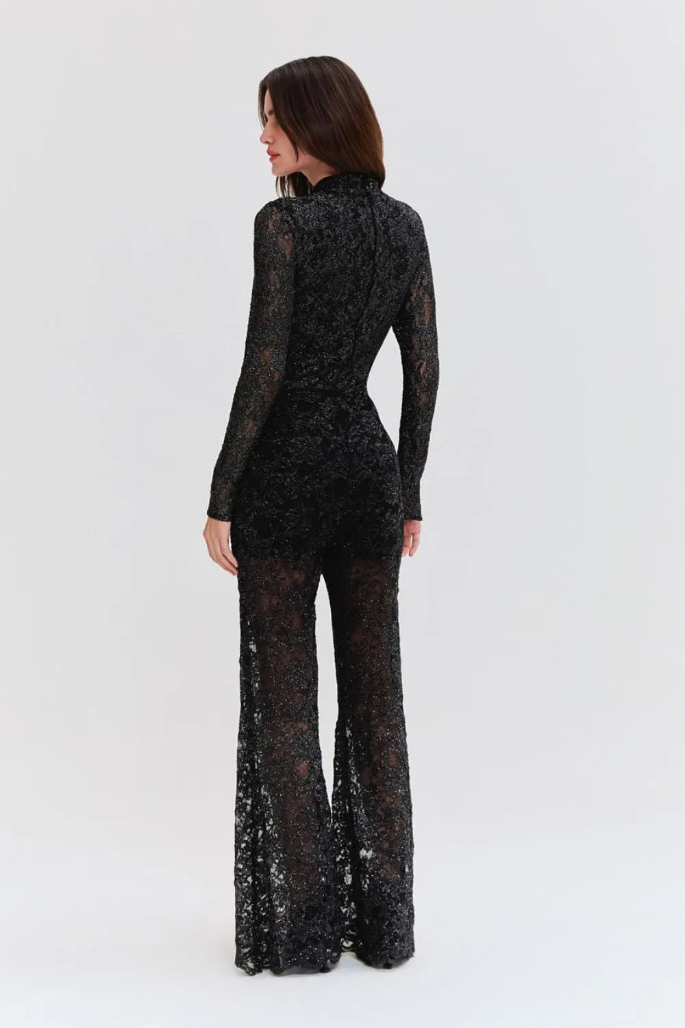 METALLIC LACE HIGH NECK BODYSUIT