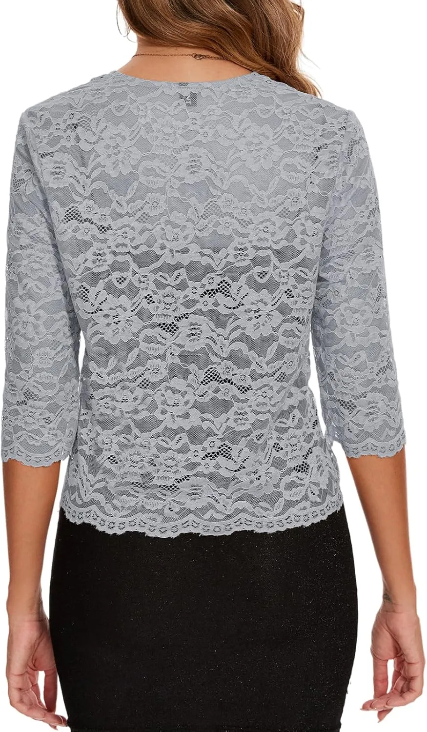 MINTLIMIT Women's Elegant 3/4 Sleeve Floral Lace Bolero Shrug Cropped Open Front Cardigan Shrug Tops