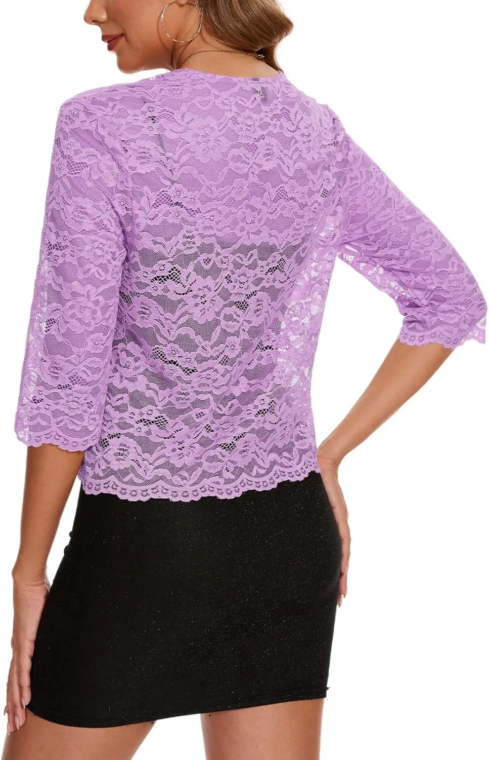 MINTLIMIT Women's Elegant 3/4 Sleeve Floral Lace Bolero Shrug Cropped Open Front Cardigan Shrug Tops