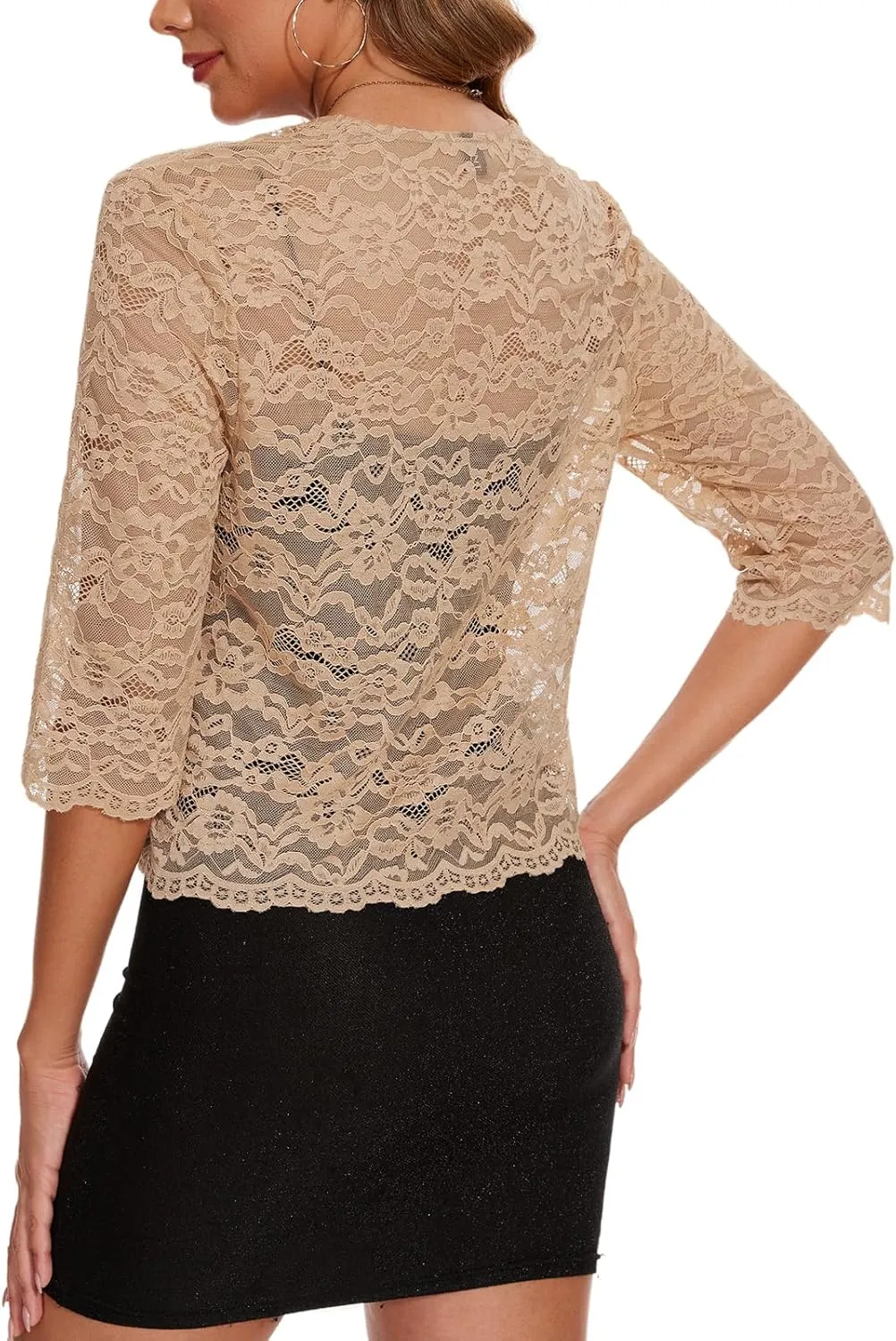 MINTLIMIT Women's Elegant 3/4 Sleeve Floral Lace Bolero Shrug Cropped Open Front Cardigan Shrug Tops