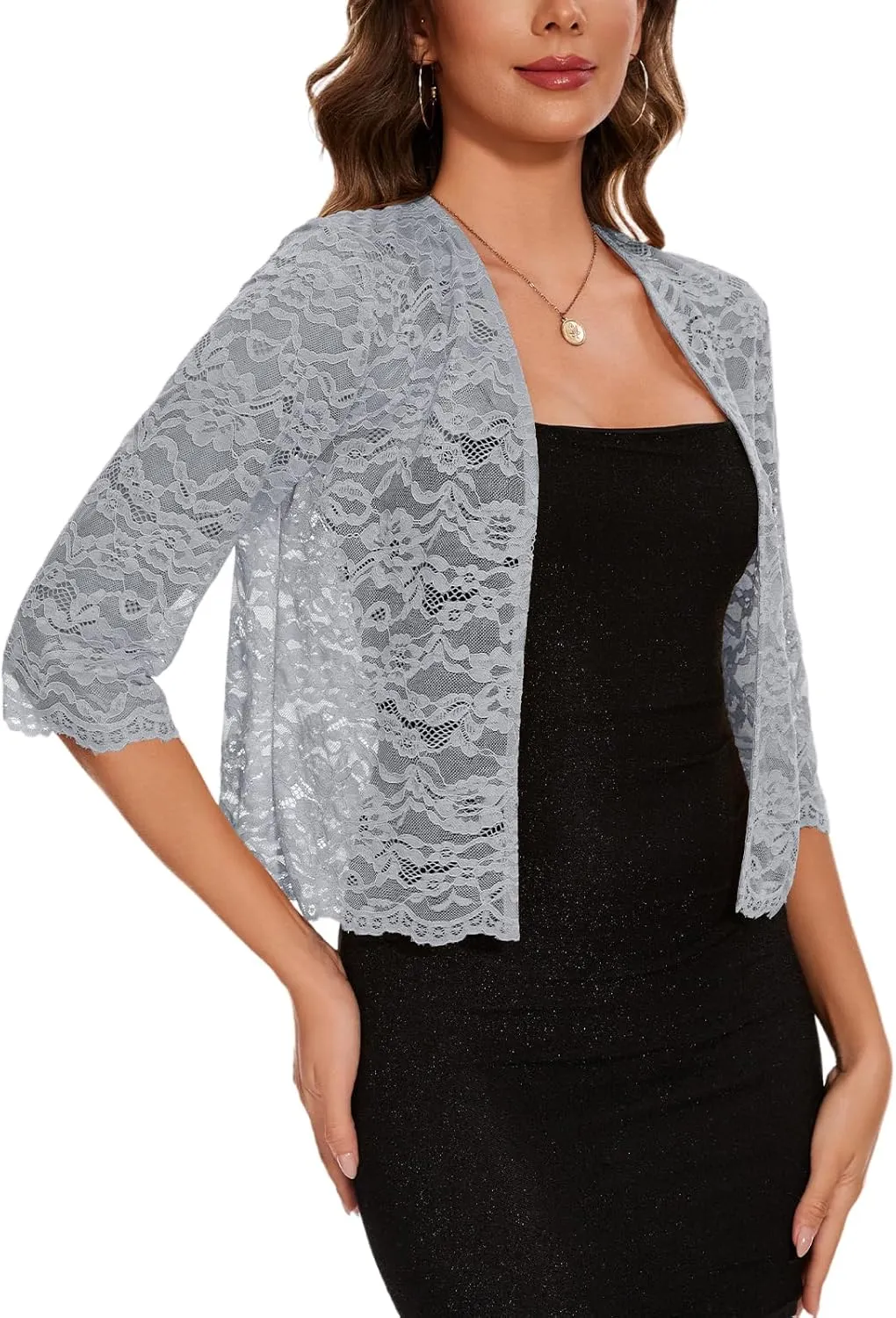 MINTLIMIT Women's Elegant 3/4 Sleeve Floral Lace Bolero Shrug Cropped Open Front Cardigan Shrug Tops