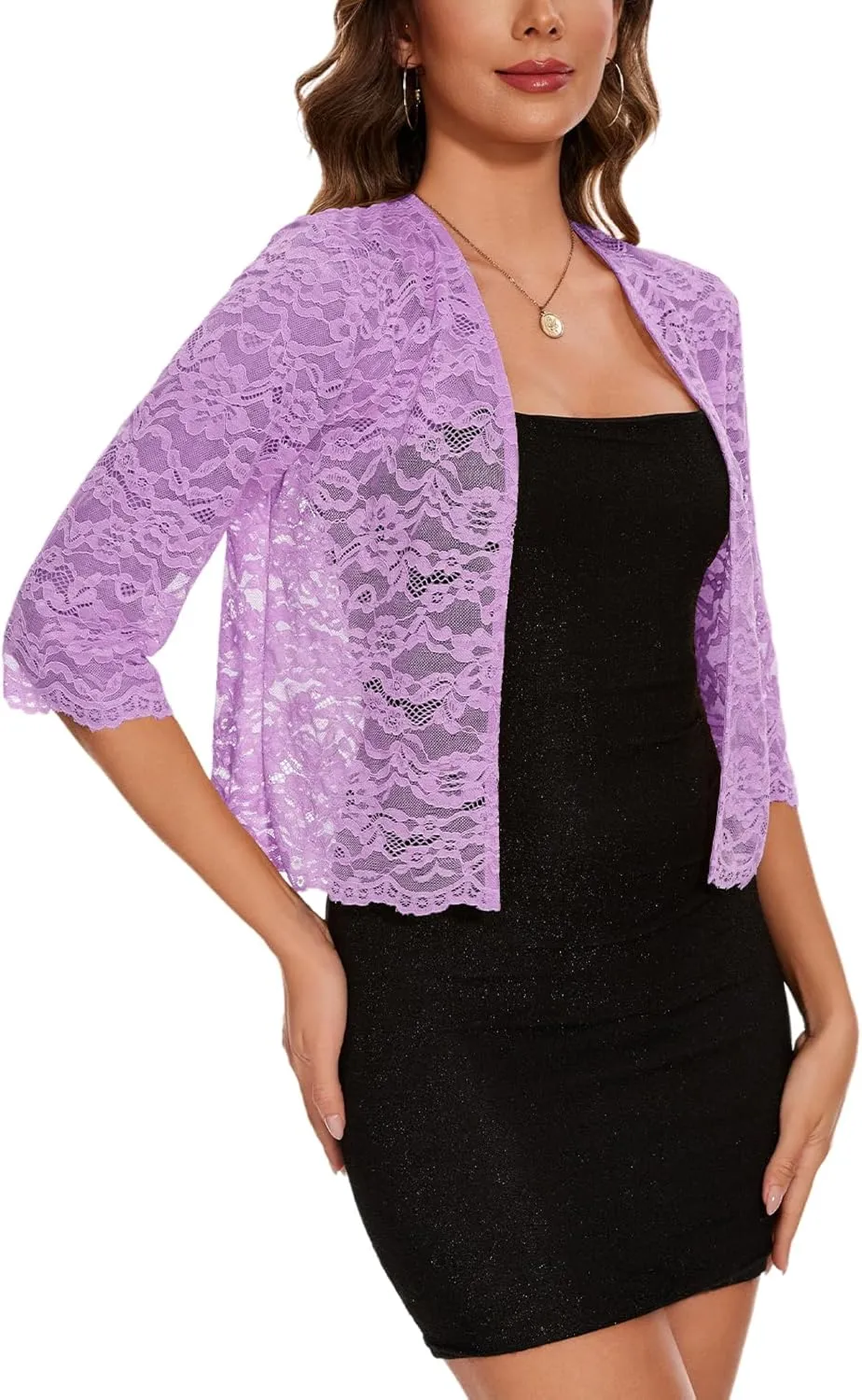 MINTLIMIT Women's Elegant 3/4 Sleeve Floral Lace Bolero Shrug Cropped Open Front Cardigan Shrug Tops