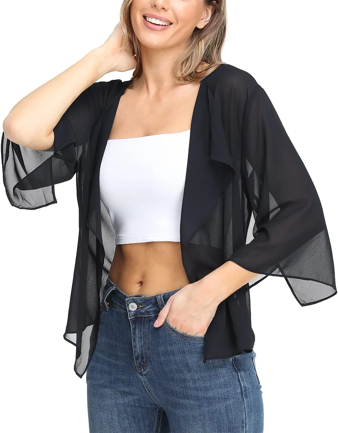 MISS MOLY Women Summer Bolero Shrug Cardigans Chiffon Loose Kimono Lightweight Shawl Cape Cover Ups