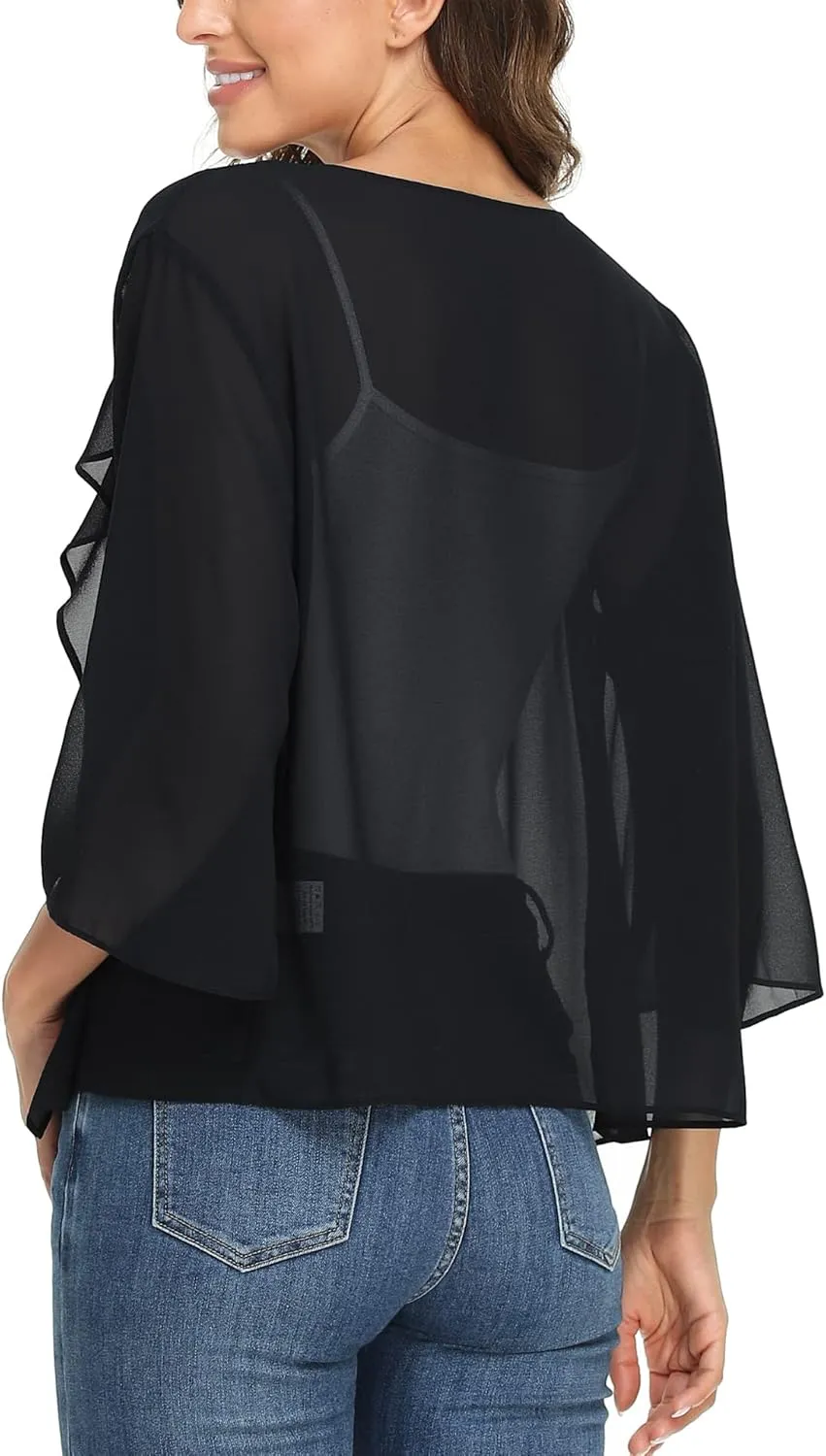 MISS MOLY Women Summer Bolero Shrug Cardigans Chiffon Loose Kimono Lightweight Shawl Cape Cover Ups