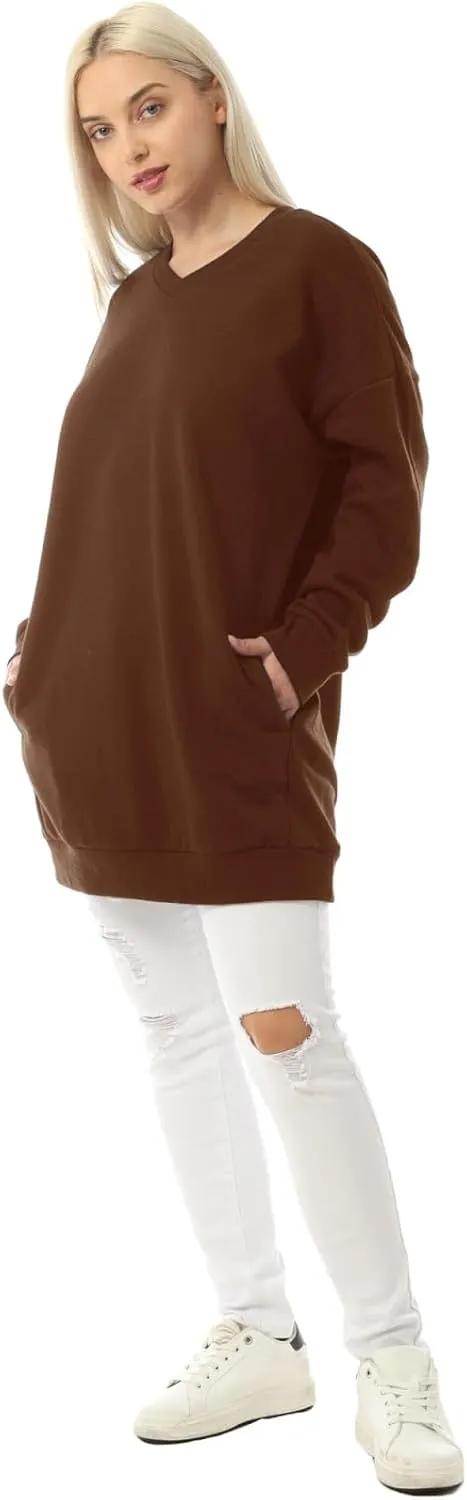 MixMatchy Women's Oversized Sweatshirts V-Neck Long Sleeve Tunic Pullover Fleece Sweater S-3X
