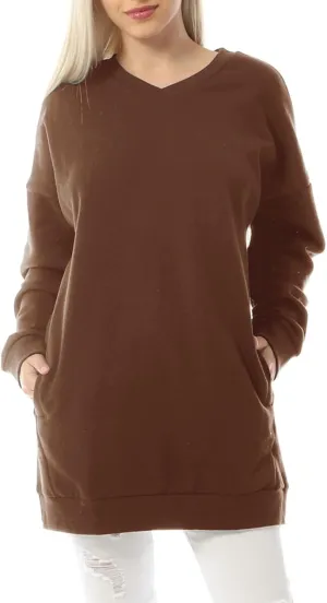 MixMatchy Women's Oversized Sweatshirts V-Neck Long Sleeve Tunic Pullover Fleece Sweater S-3X