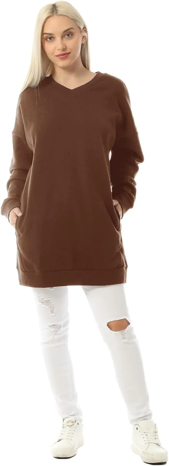MixMatchy Women's Oversized Sweatshirts V-Neck Long Sleeve Tunic Pullover Fleece Sweater S-3X