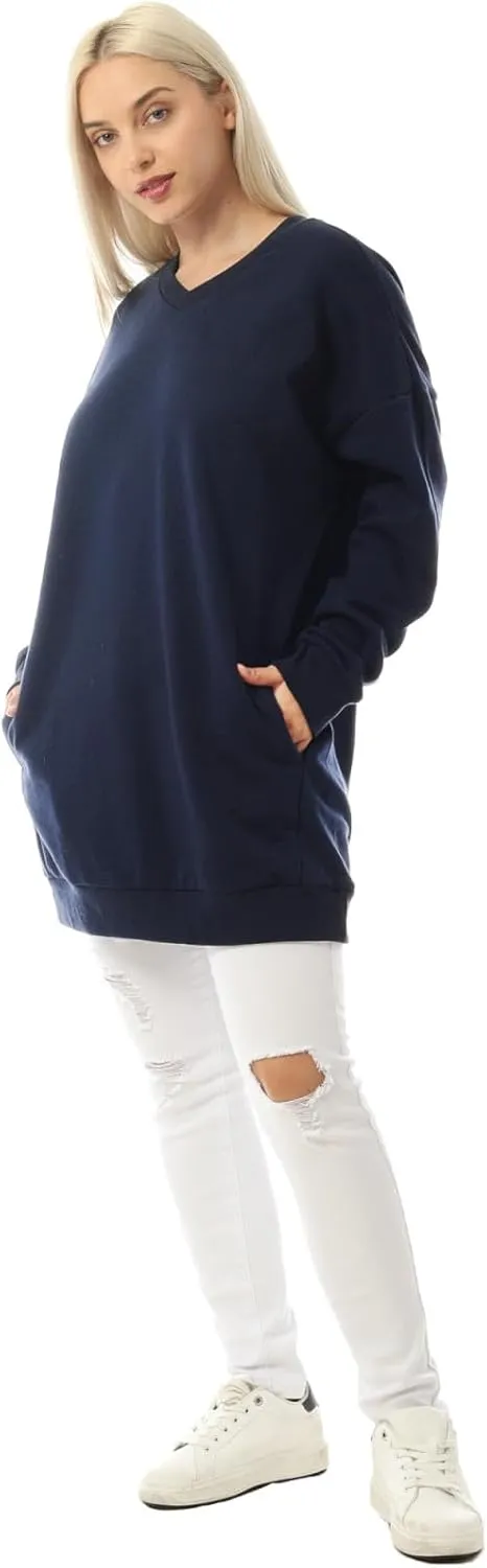 MixMatchy Women's Oversized Sweatshirts V-Neck Long Sleeve Tunic Pullover Fleece Sweater S-3X