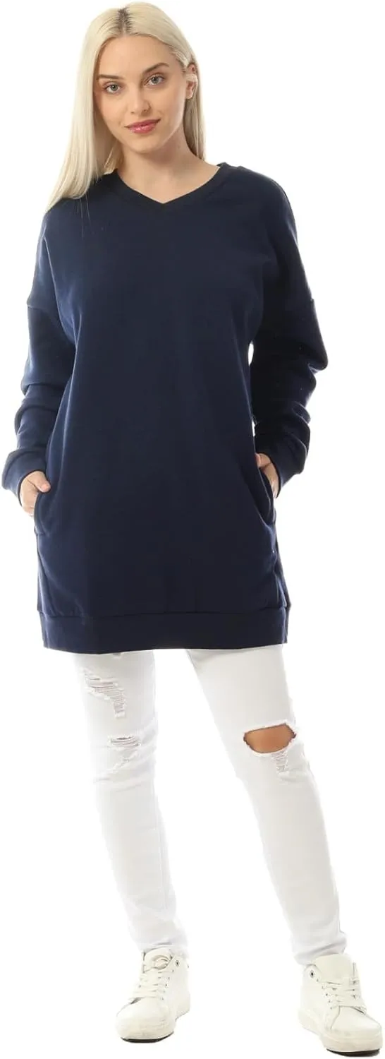 MixMatchy Women's Oversized Sweatshirts V-Neck Long Sleeve Tunic Pullover Fleece Sweater S-3X