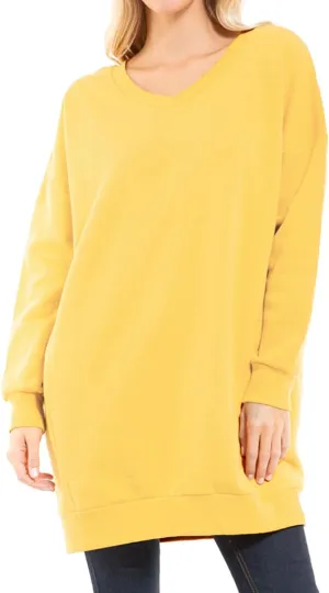 MixMatchy Women's Oversized Sweatshirts V-Neck Long Sleeve Tunic Pullover Fleece Sweater S-3X