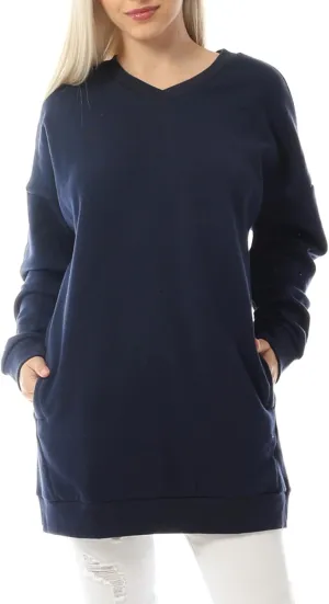 MixMatchy Women's Oversized Sweatshirts V-Neck Long Sleeve Tunic Pullover Fleece Sweater S-3X