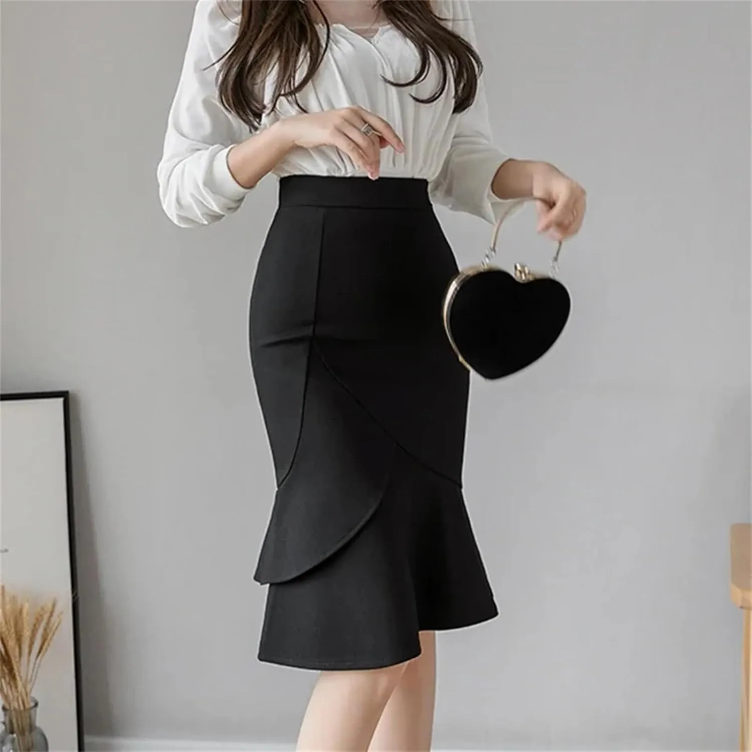 Mkjuuior Women's High Waist Bodycon Bridal Dress Korean Elegant Waisted Office Skirt