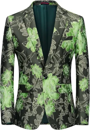 MOGU Mens Floral Blazer Slim Fit Elegant Tuxedo Jacket for Daily Prom Party