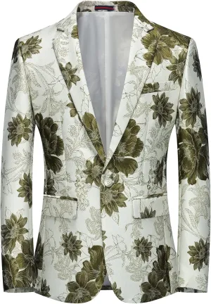 MOGU Mens Floral Blazer Slim Fit Elegant Tuxedo Jacket for Daily Prom Party