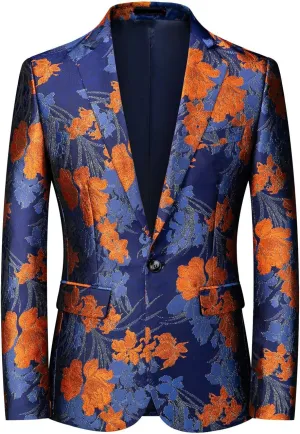 MOGU Mens Floral Blazer Slim Fit Elegant Tuxedo Jacket for Daily Prom Party