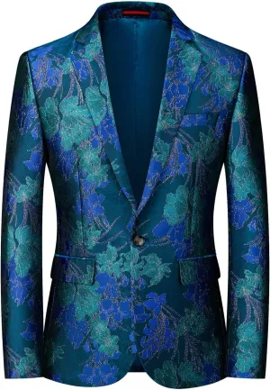 MOGU Mens Floral Blazer Slim Fit Elegant Tuxedo Jacket for Daily Prom Party