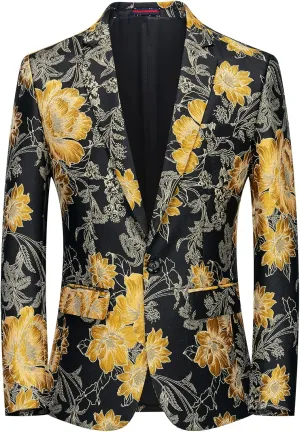 MOGU Mens Floral Blazer Slim Fit Elegant Tuxedo Jacket for Daily Prom Party