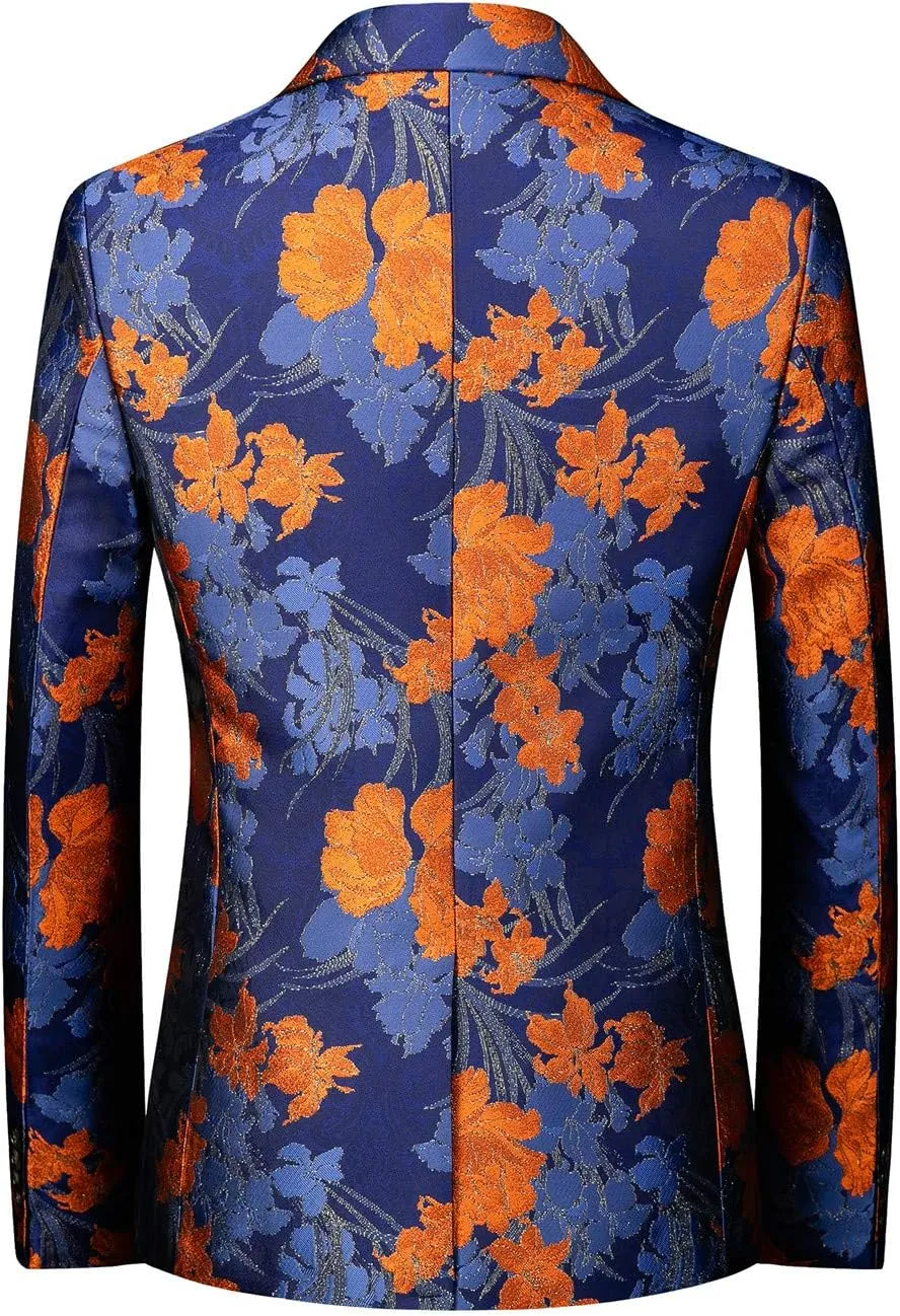 MOGU Mens Floral Blazer Slim Fit Elegant Tuxedo Jacket for Daily Prom Party