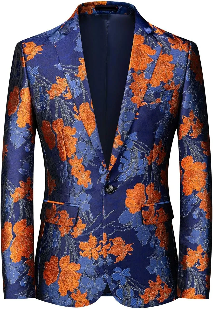 MOGU Mens Floral Blazer Slim Fit Elegant Tuxedo Jacket for Daily Prom Party