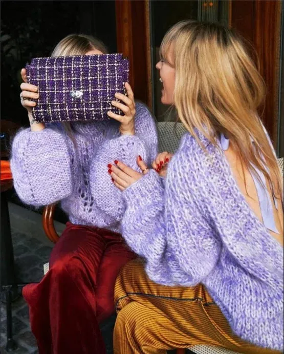 Mohair Backless Straps Bowknot Long Lantern Sleeves Women Pullover Sweater