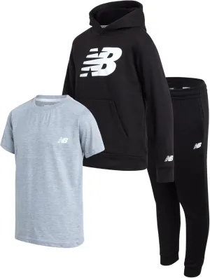 New Balance Boys' Sweatsuit Set - 3 Piece Short Sleeve T-Shirt, Fleece Hoodie Sweatshirt, and Sweatpants (2T-16)