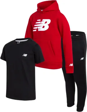 New Balance Boys' Sweatsuit Set - 3 Piece Short Sleeve T-Shirt, Fleece Hoodie Sweatshirt, and Sweatpants (2T-16)