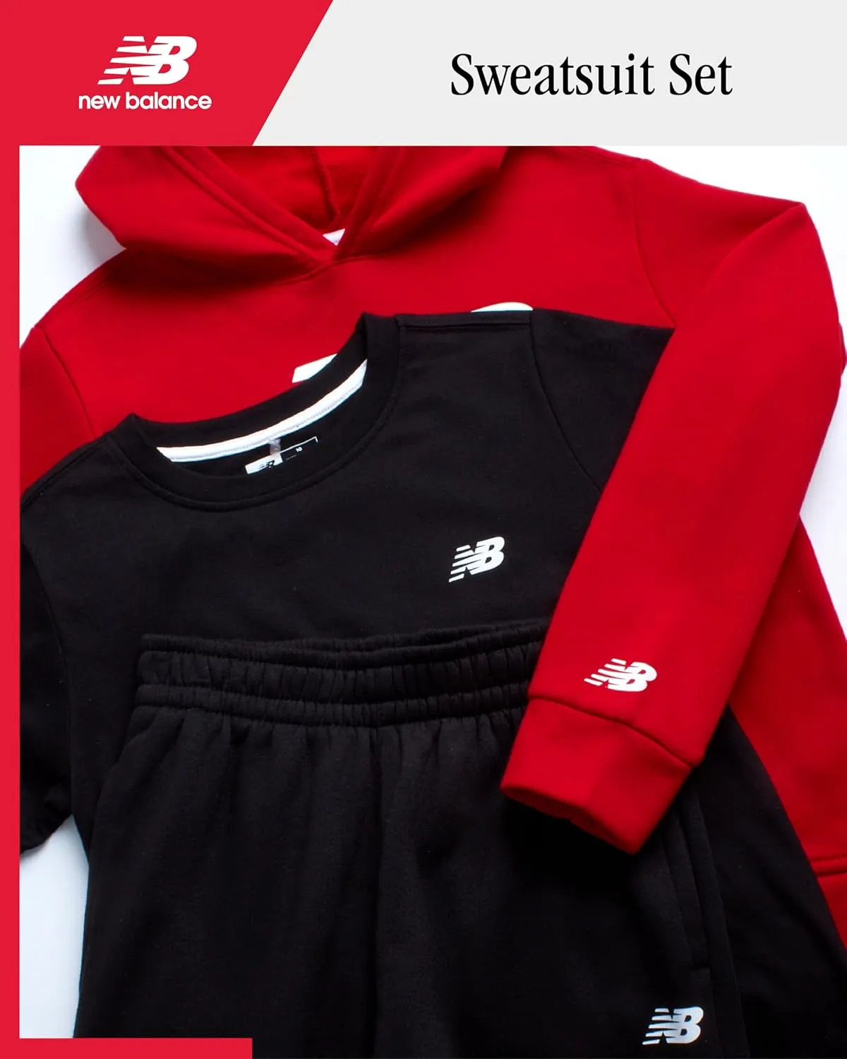 New Balance Boys' Sweatsuit Set - 3 Piece Short Sleeve T-Shirt, Fleece Hoodie Sweatshirt, and Sweatpants (2T-16)