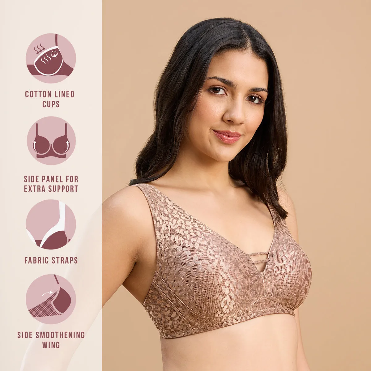 Nykd By Nykaa Luxe Shiny Lace Everyday Padded Non-Wired Bra NYB038 Cocoa