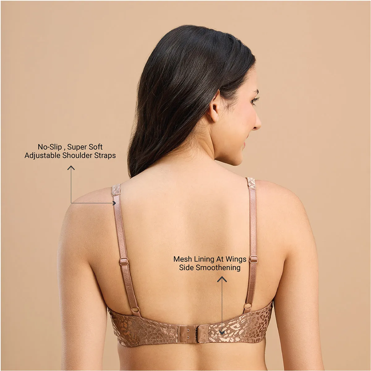 Nykd By Nykaa Luxe Shiny Lace Everyday Padded Non-Wired Bra NYB038 Cocoa