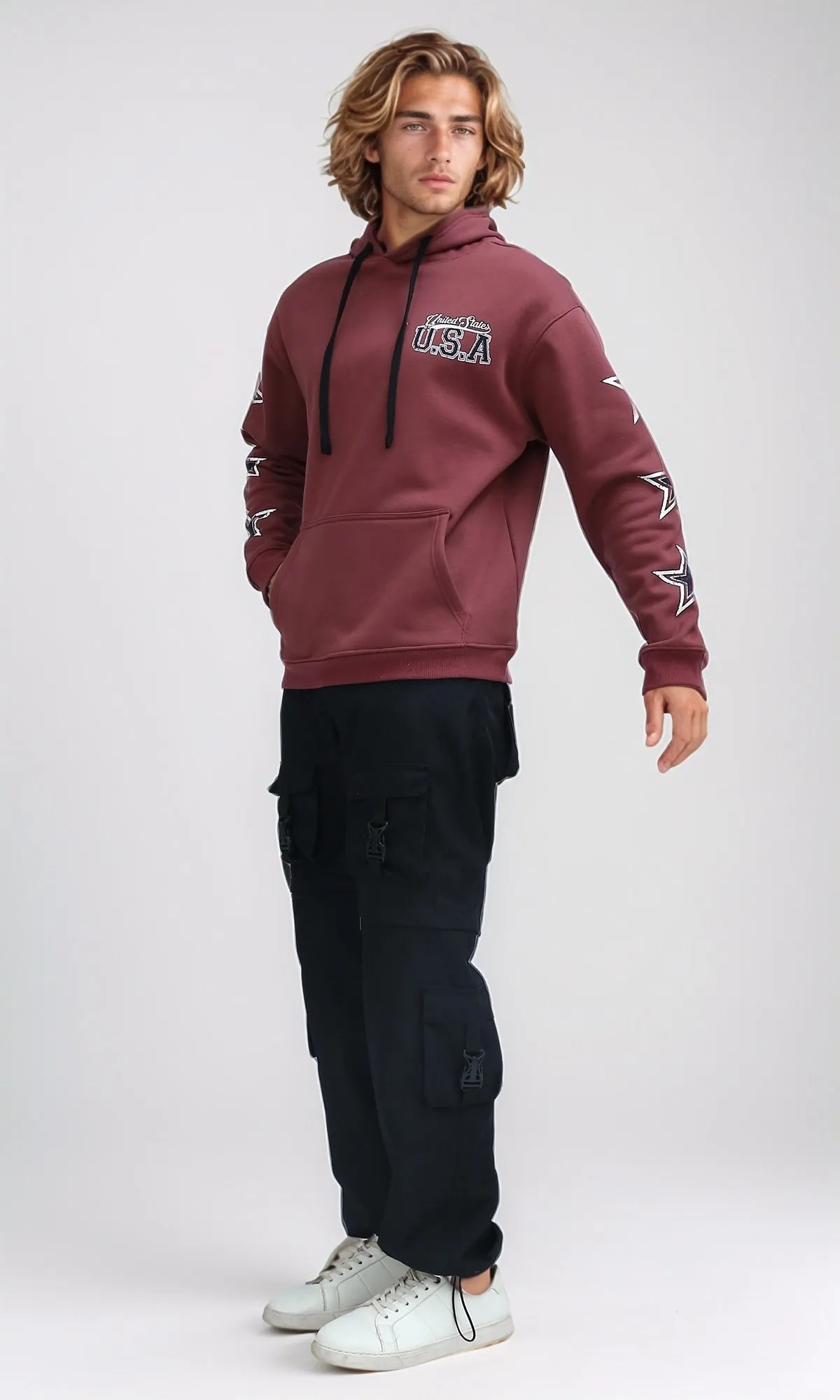 O200900 Regular Fit Winter Hoodie with Front & Back Print - Light Brown