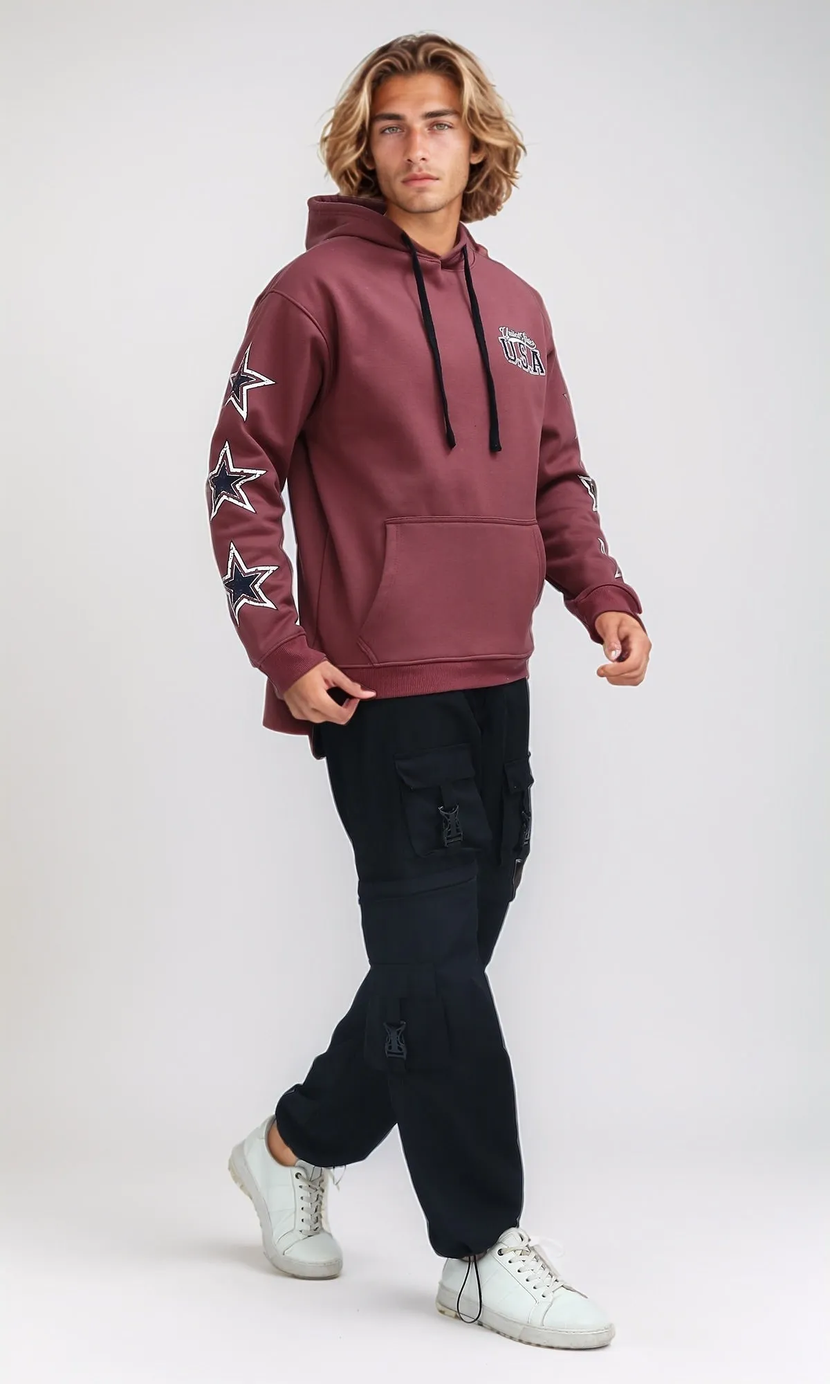 O200900 Regular Fit Winter Hoodie with Front & Back Print - Light Brown