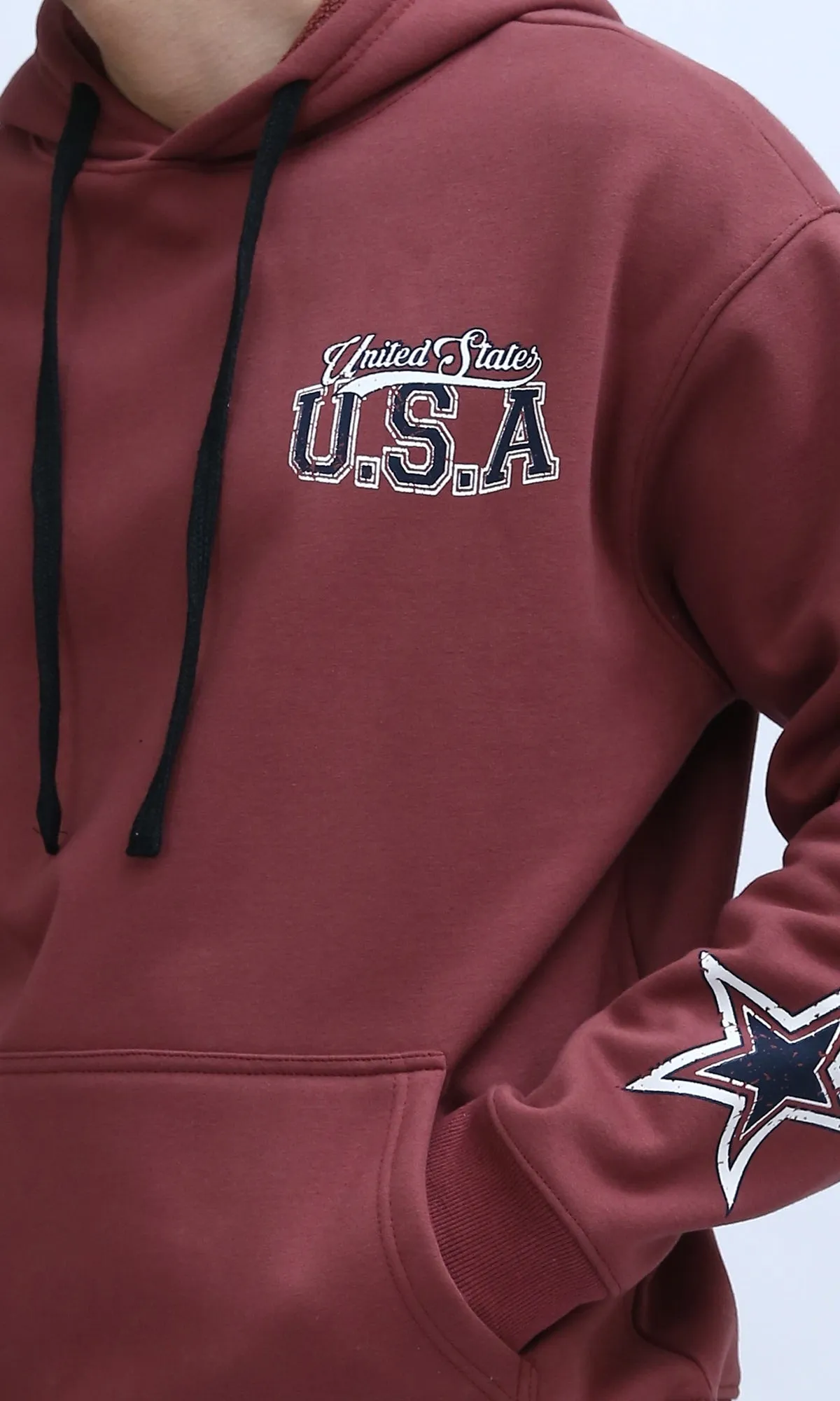 O200900 Regular Fit Winter Hoodie with Front & Back Print - Light Brown