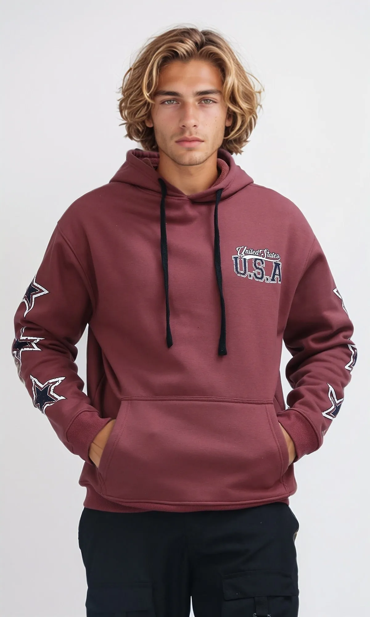 O200900 Regular Fit Winter Hoodie with Front & Back Print - Light Brown