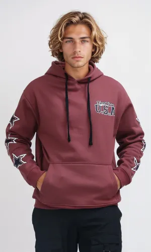 O200900 Regular Fit Winter Hoodie with Front & Back Print - Light Brown