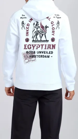 O201290 - Slip On Printed Hoodie with Kangaroo Pocket - White