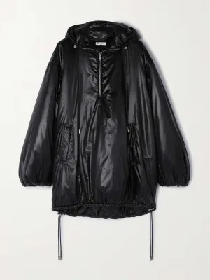 Oversized hooded glossed-shell coat