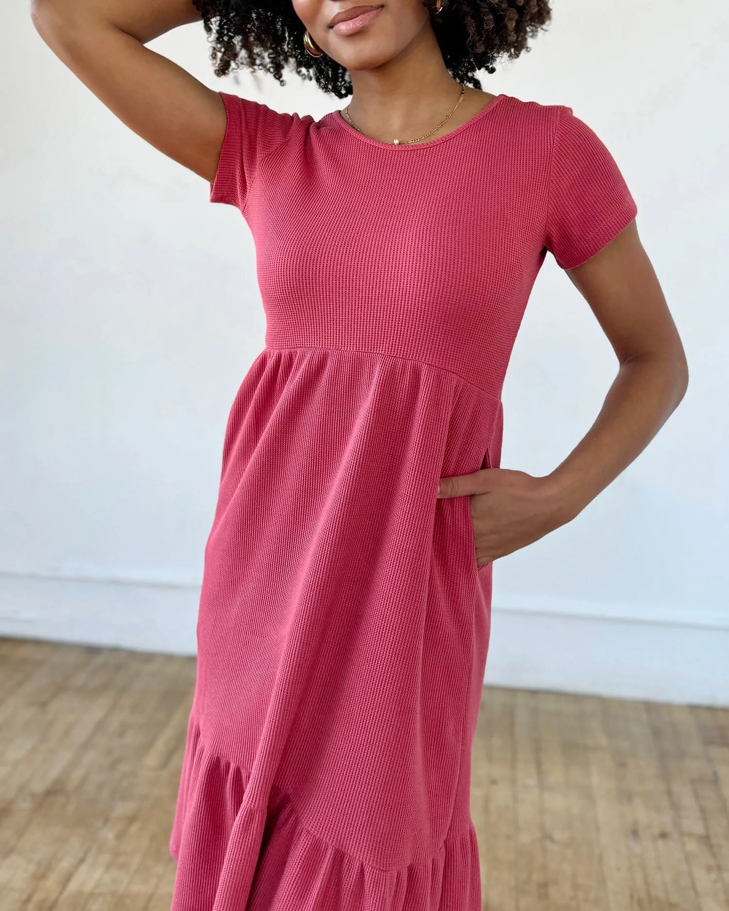PHOENIX waffle knit dress in Soft Hibiscus