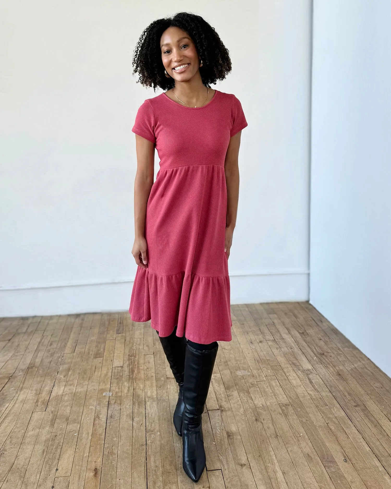 PHOENIX waffle knit dress in Soft Hibiscus