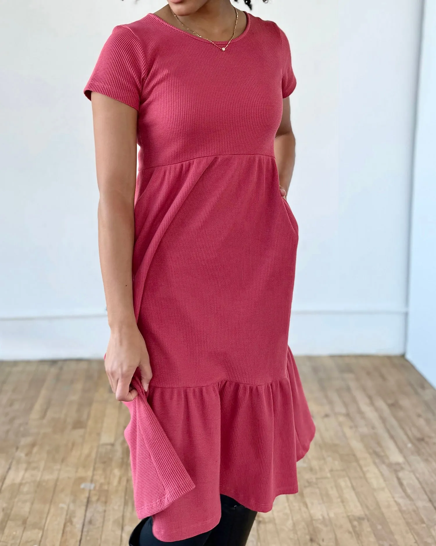 PHOENIX waffle knit dress in Soft Hibiscus