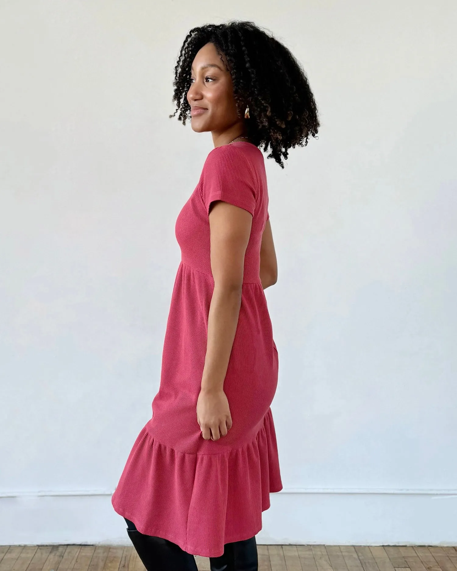 PHOENIX waffle knit dress in Soft Hibiscus