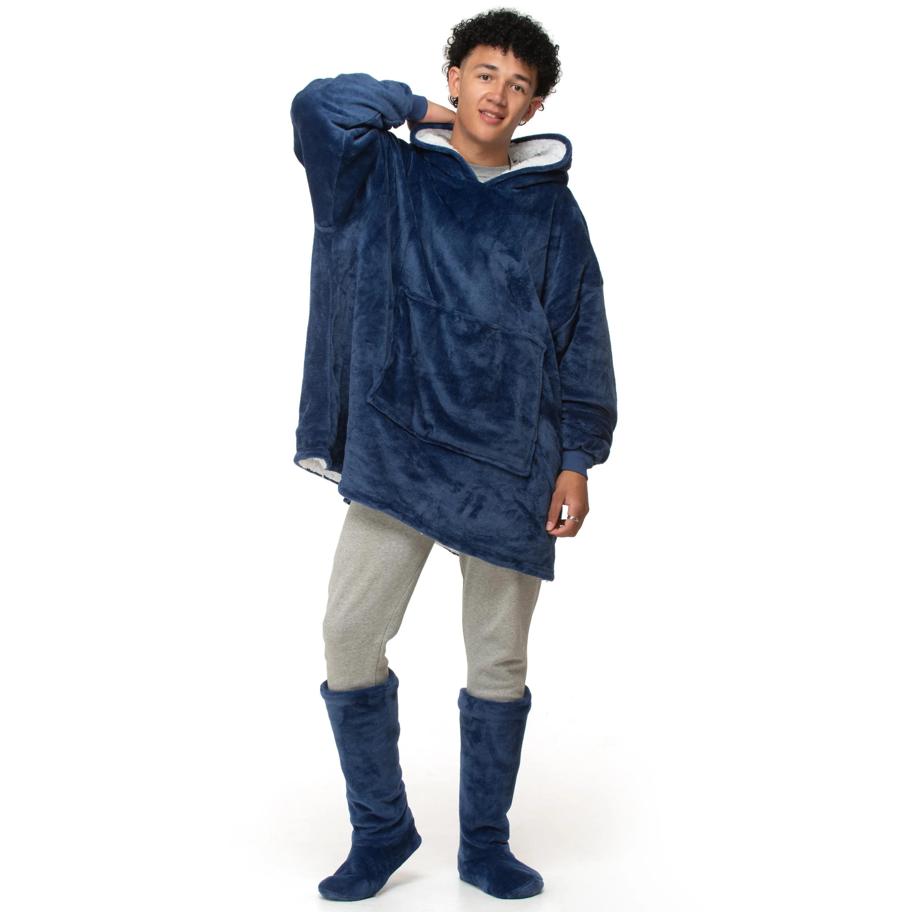 Plain Navy Hoodie Blanket
