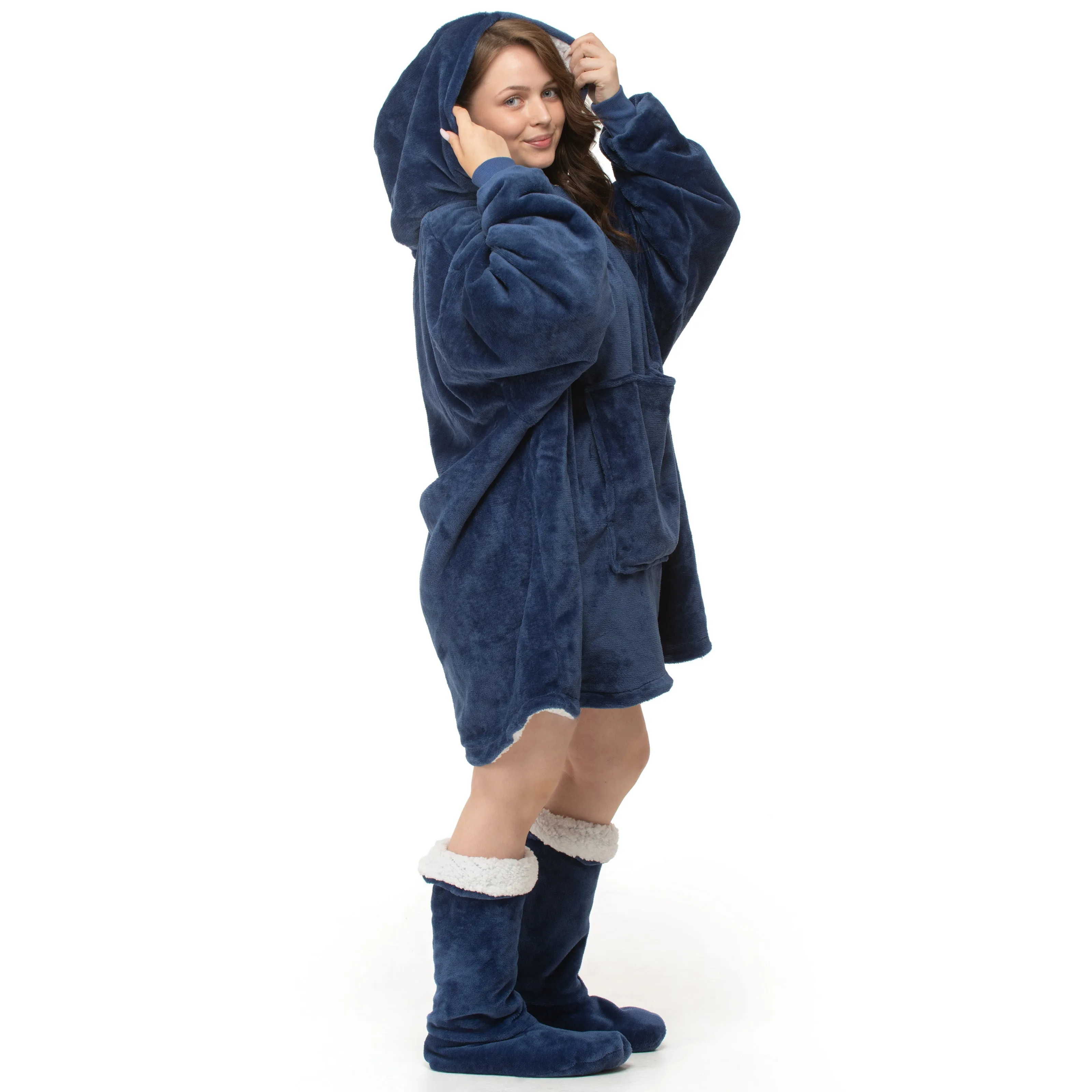 Plain Navy Hoodie Blanket