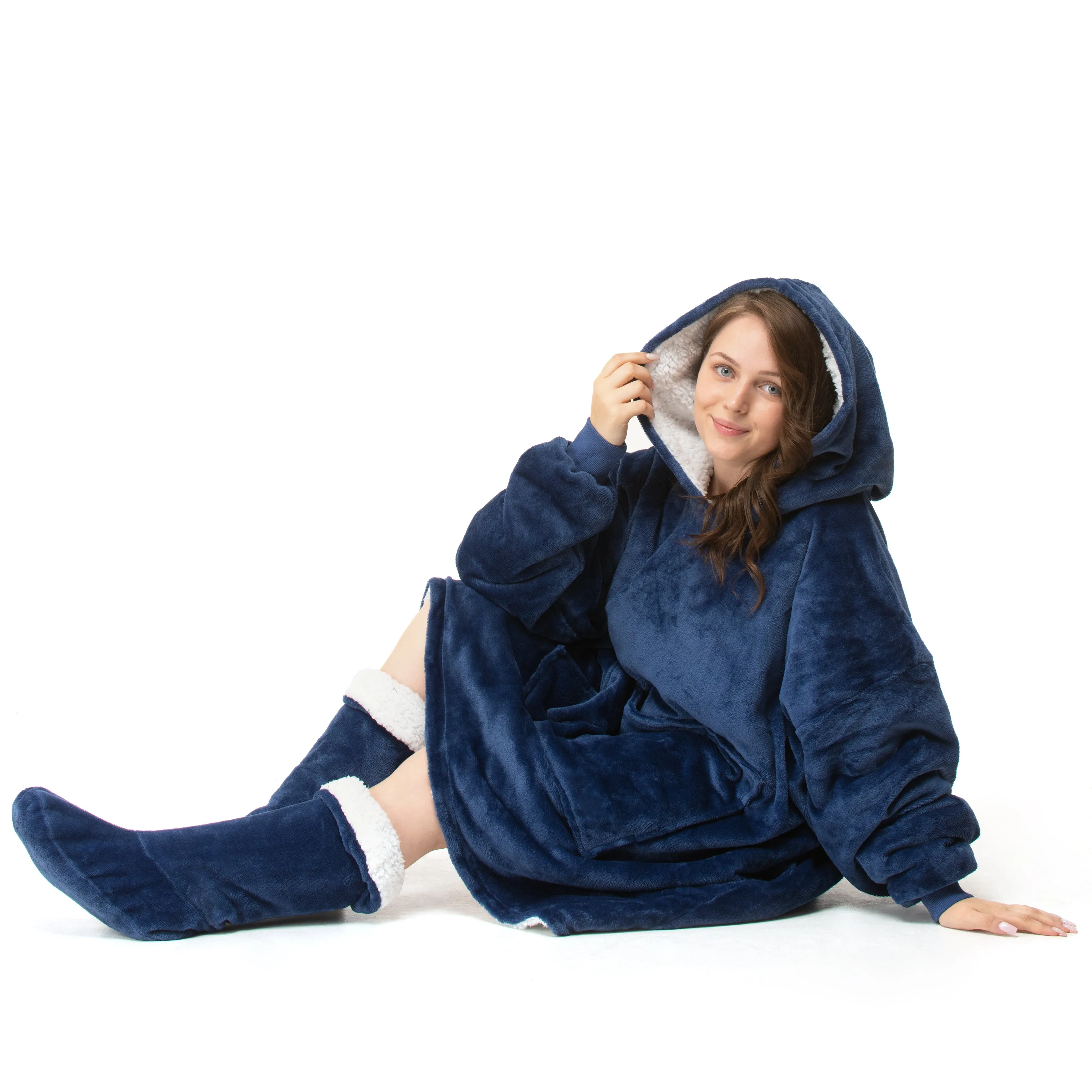 Plain Navy Hoodie Blanket