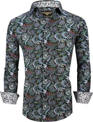 Premiere Men's Colorful Paisley Designer Fashion Dress Shirt Floral Casual Shirt Woven Long Sleeve Button Down Shirt