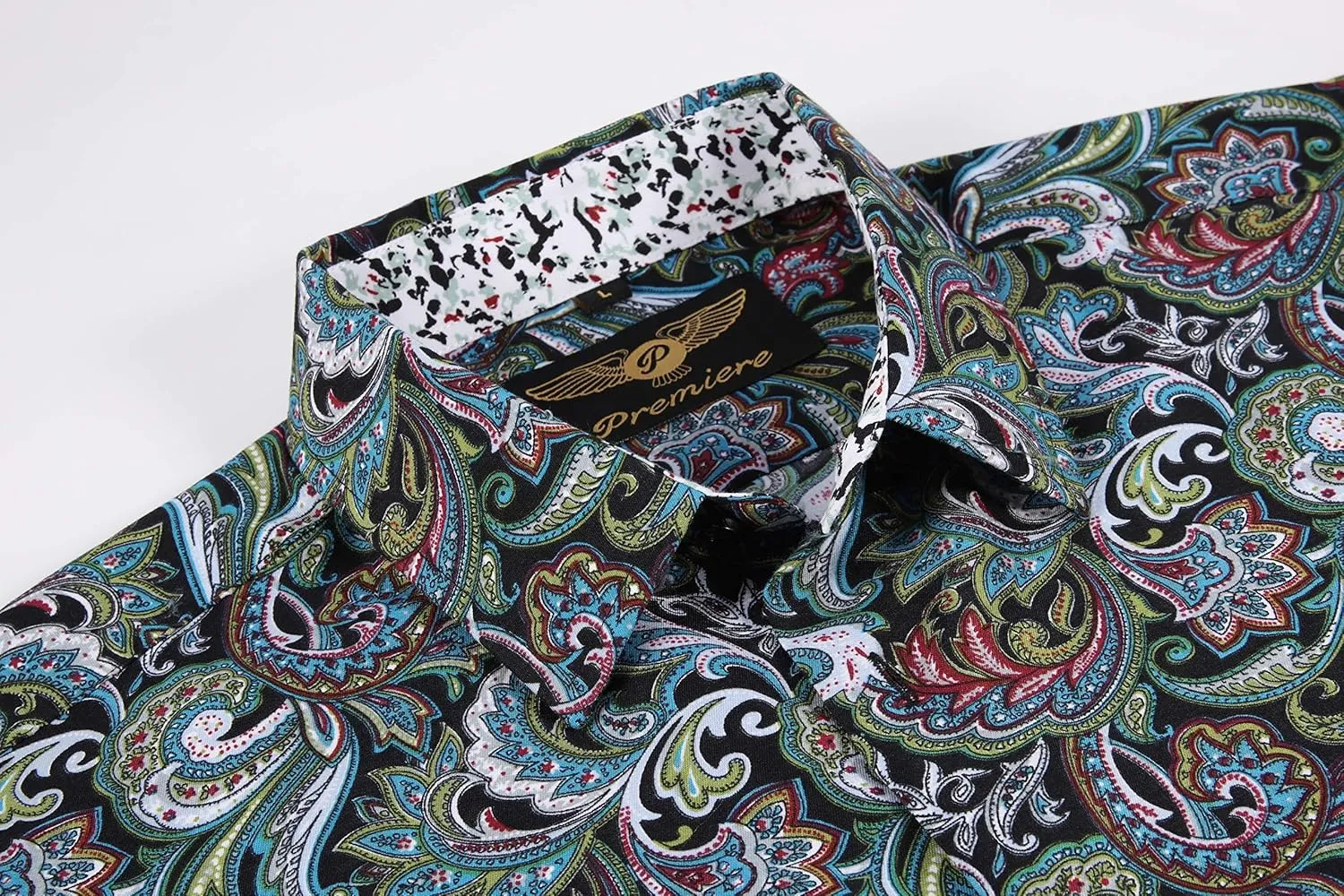 Premiere Men's Colorful Paisley Designer Fashion Dress Shirt Floral Casual Shirt Woven Long Sleeve Button Down Shirt