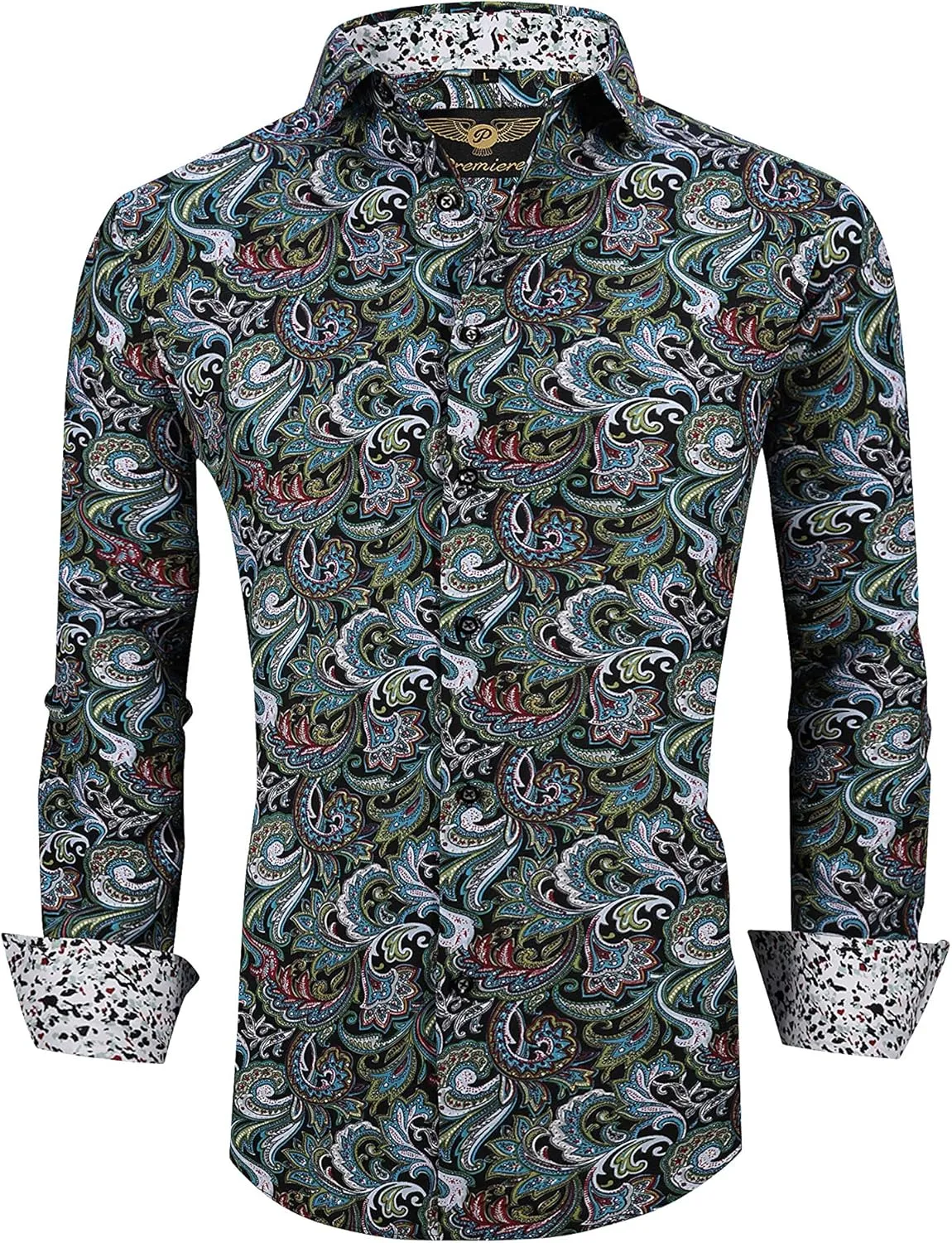 Premiere Men's Colorful Paisley Designer Fashion Dress Shirt Floral Casual Shirt Woven Long Sleeve Button Down Shirt