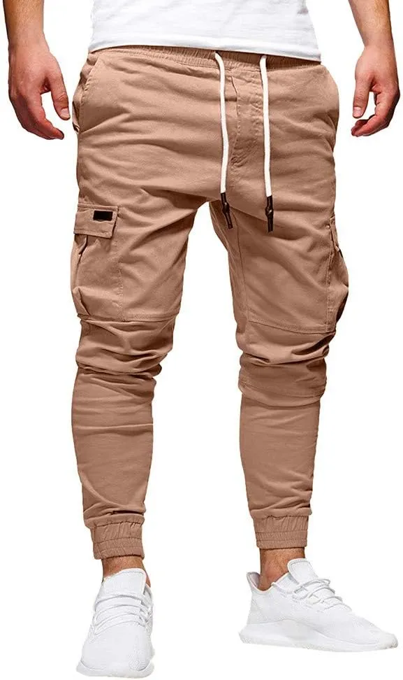 QWENTMTNTY Cargo Pants for Men Slim Fit Casual Cotton Skinny Joggers Big and Tall Hiking Athletic Gym Workout Sweatpants