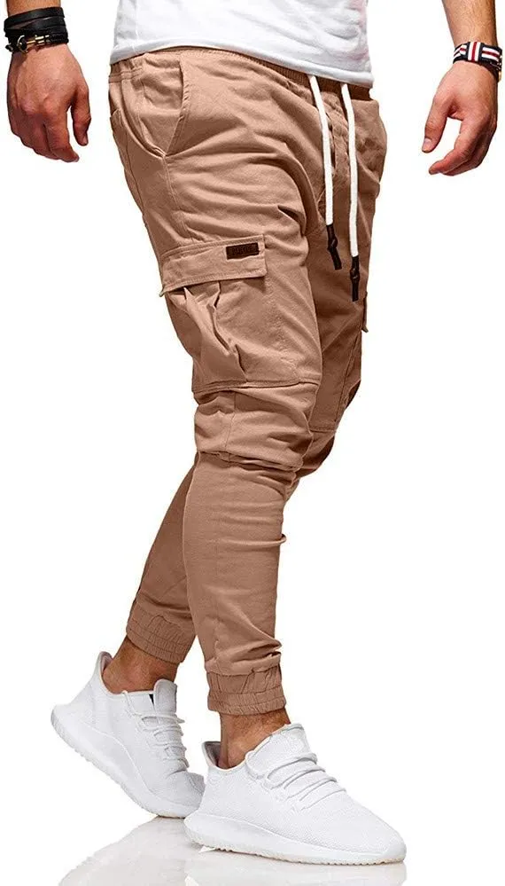 QWENTMTNTY Cargo Pants for Men Slim Fit Casual Cotton Skinny Joggers Big and Tall Hiking Athletic Gym Workout Sweatpants